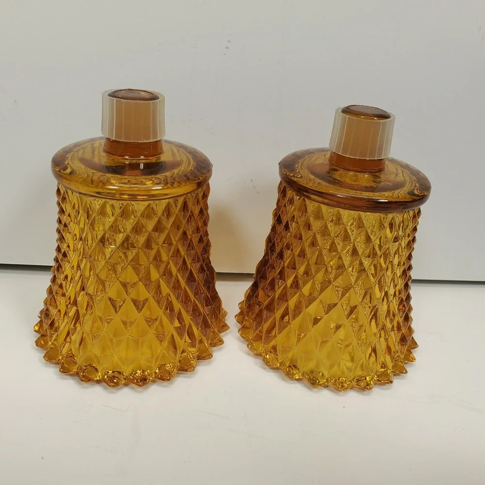 Vintage Votive Cups Peg‎ Candles Amber Glass Diamond Point Home Interiors QTY 2